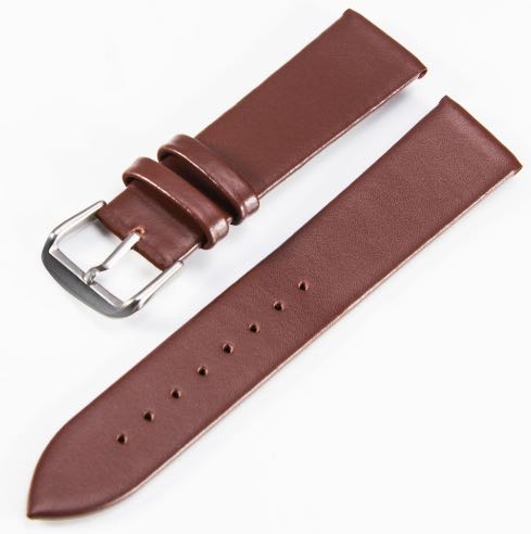 Klockarmband-brun- slät-Äkta kalvläder - utan söm -  20mm